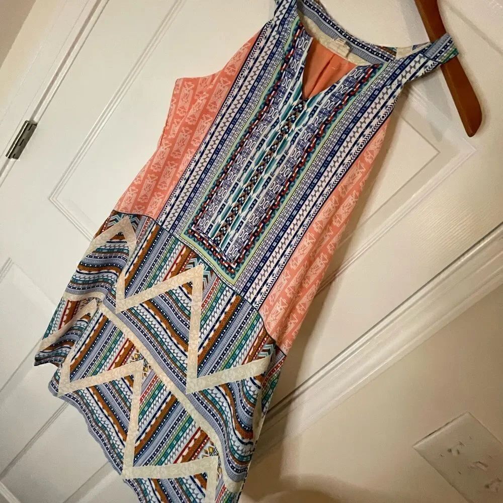Pink Owl sleeveless dress geometric design medium lined